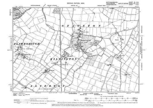 Staunton, Kilvington, Alverton, Flawborough, old map Notts 1900: 40SE