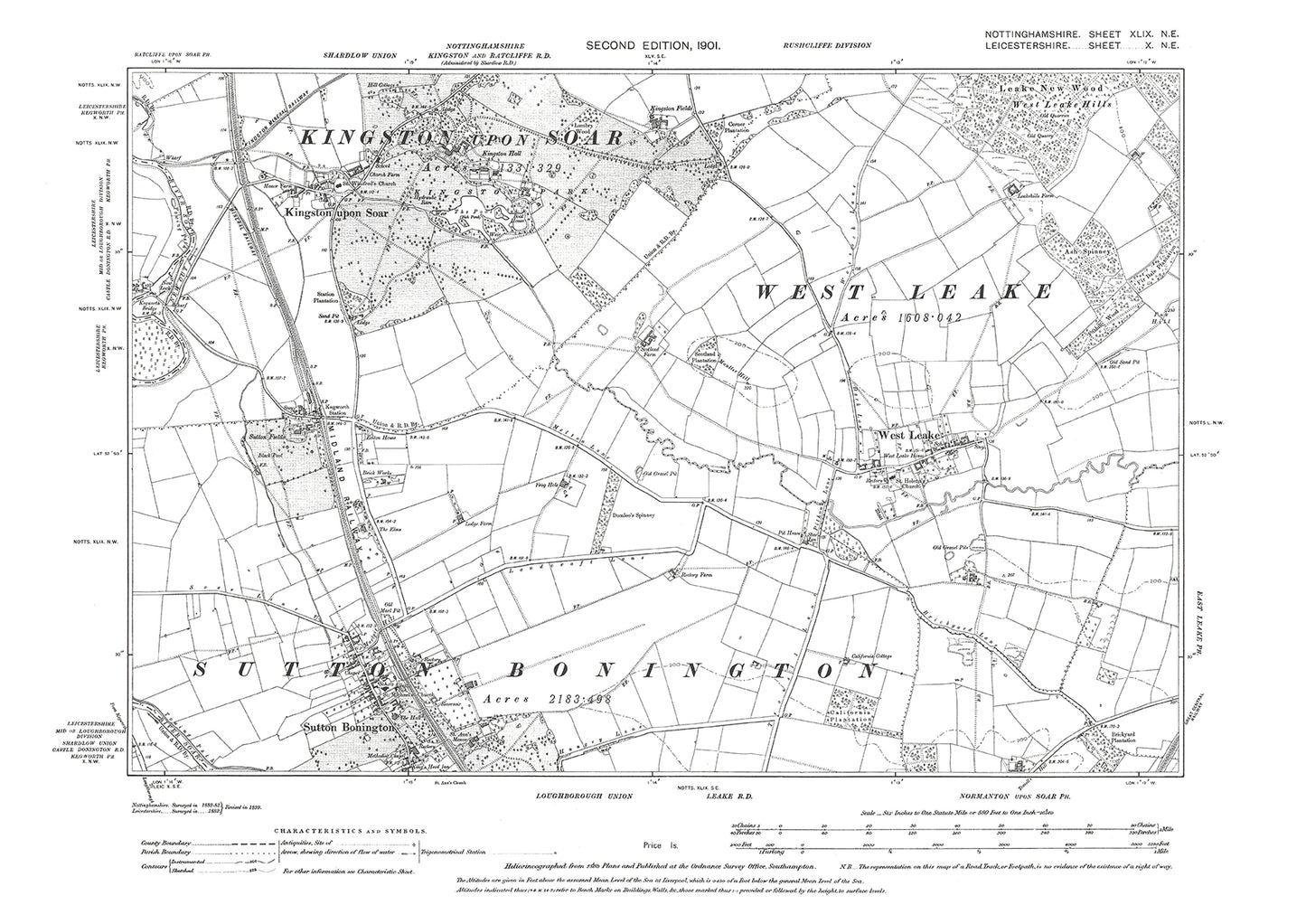 Kingston upon Soar, Sutton Bonington (north), West Leake, old map Notts 1901: 49NE