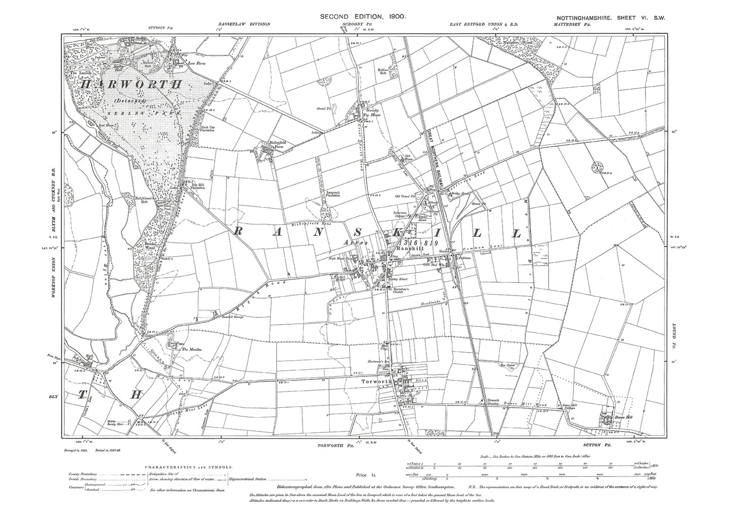 Ranskill, Torworth, old map Nottinghamshire 1900: 6SW