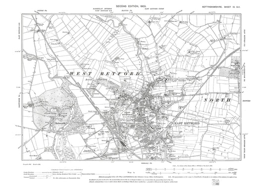 Retford (north), old map Nottinghamshire 1900: 9SE