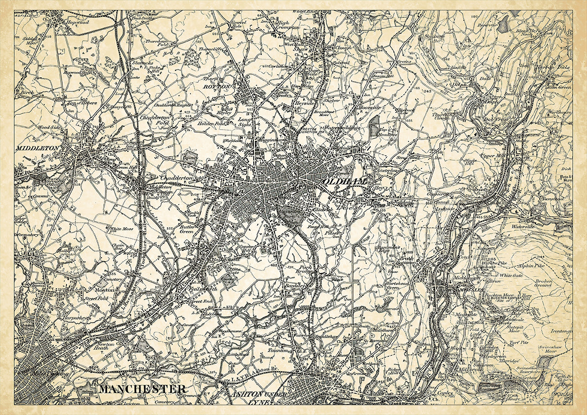 Oldham in 1898, showing the town and the surrounding area