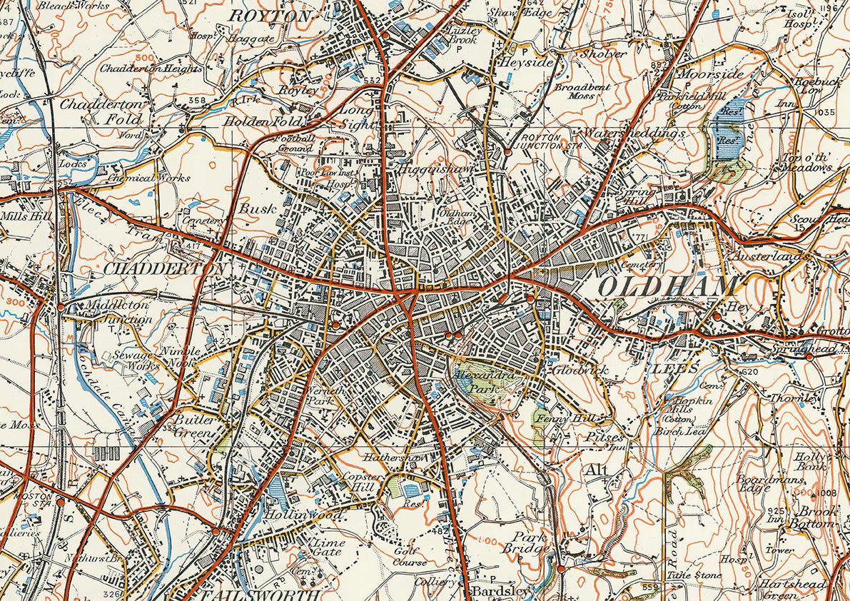 Oldam Postcode Map Town Environs Maps, 1920's – Old Map Downloads