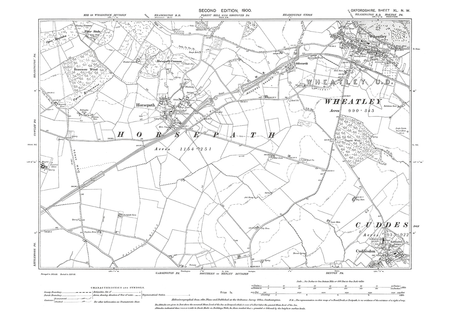 Wheatley, Horsepath, Cuddesdon, Oxfordshire in 1900: 40NW