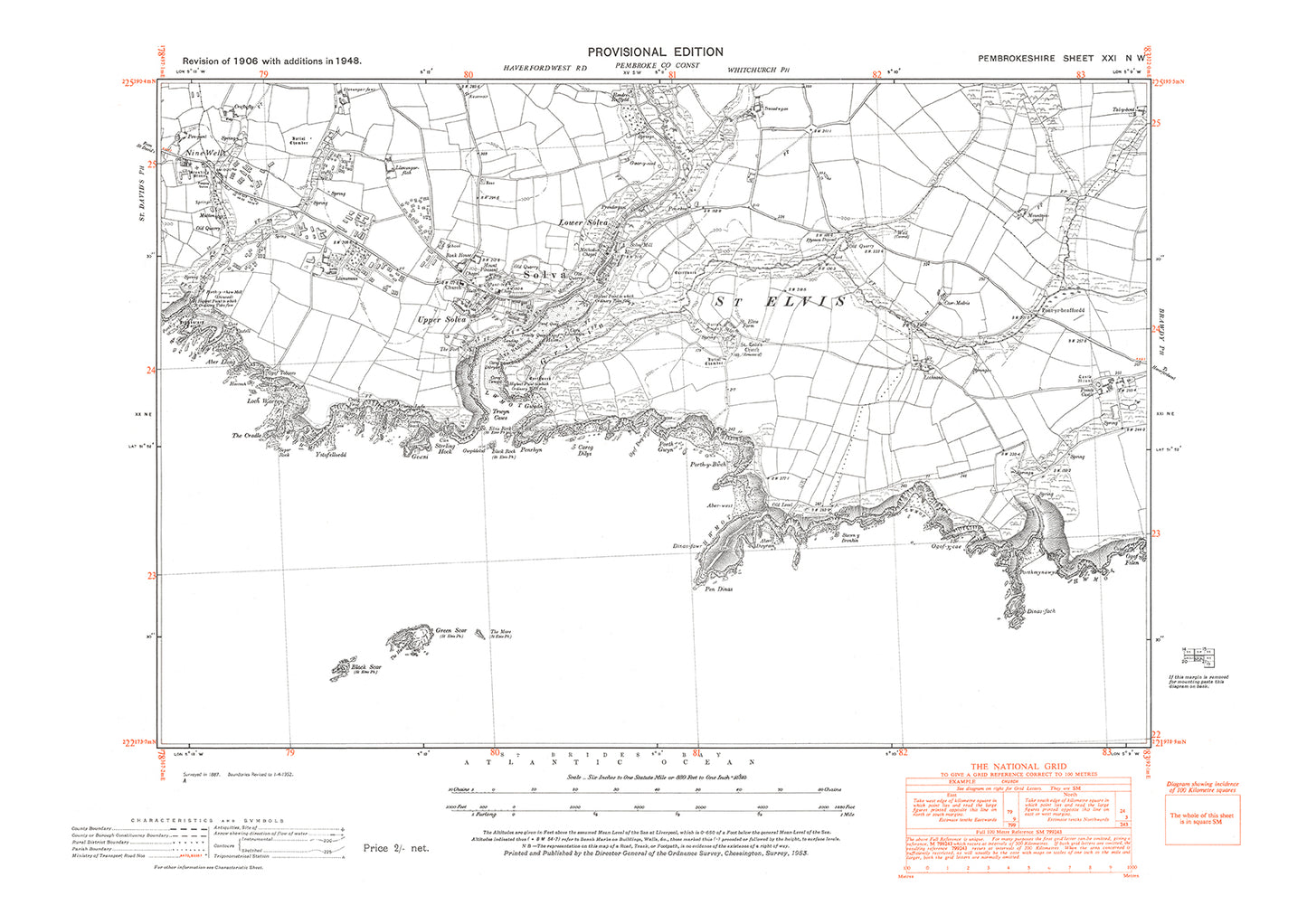 Solva, Nine Wells, old map Pembroke 1948: 21NW