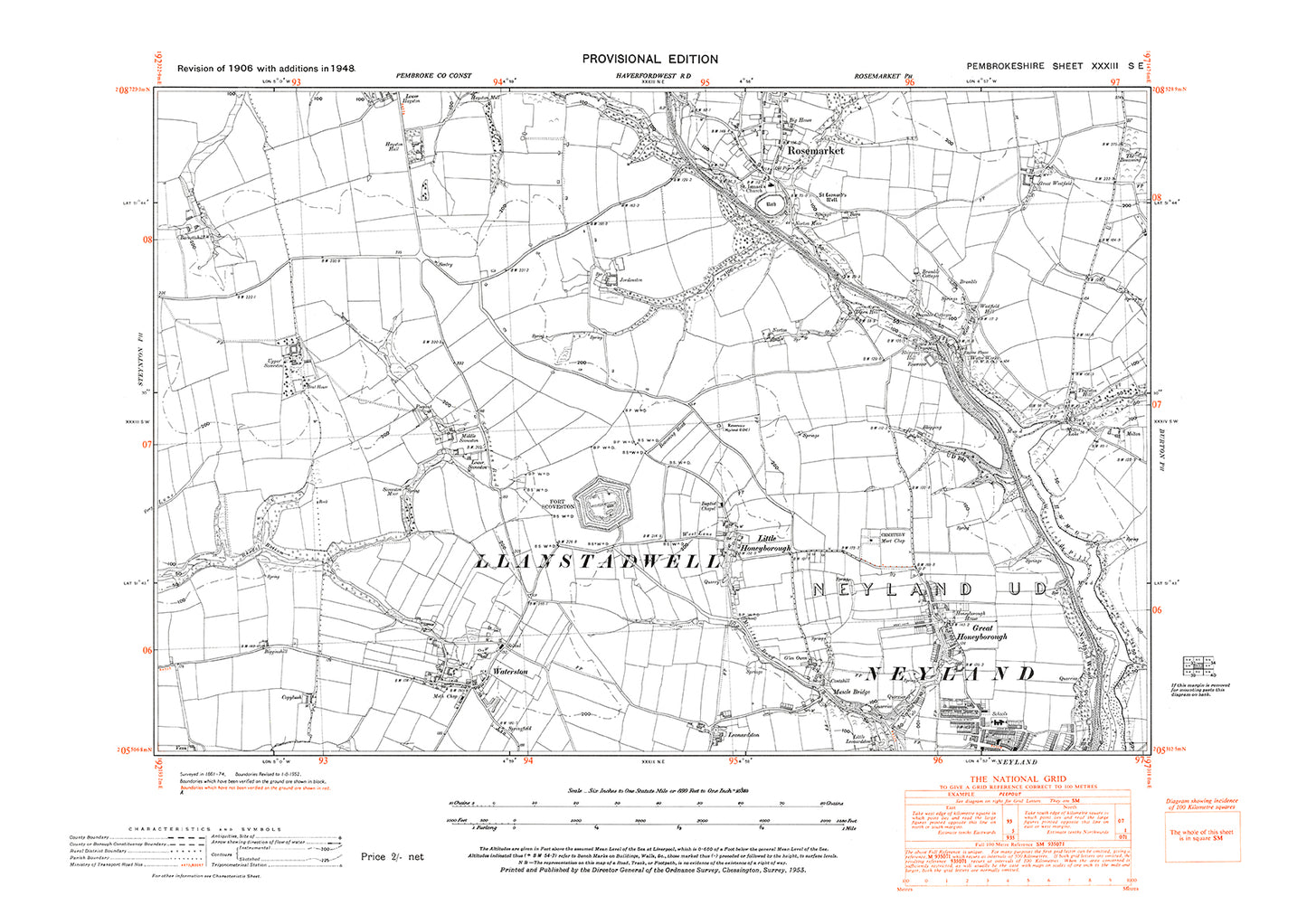 Neyland (north), Rosemarket, Fort Scoveston, old map Pembroke 1948: 33SE