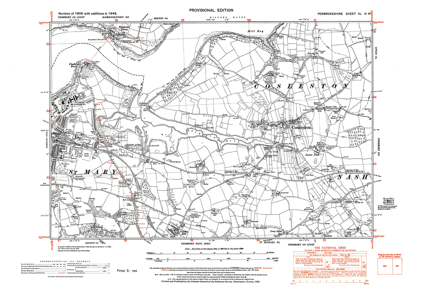 Pembroke Dock (east), Cosheston, old map Pembroke 1948: 40NW