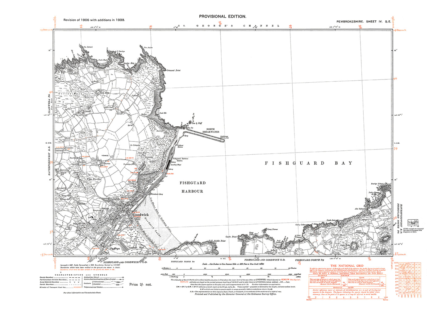 Fishguard Harbour, Goodwick, old map Pembroke 1948: 4SE