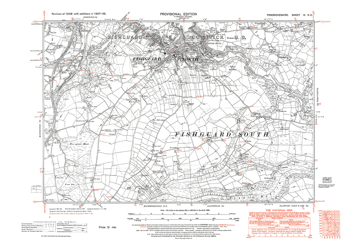 Fishguard, old map Pembroke 1948: 9NE