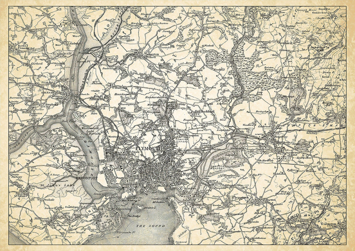 Plymouth in 1898, showing the town and the surrounding area