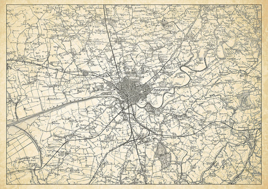 Preston in 1898, showing the town and the surrounding area