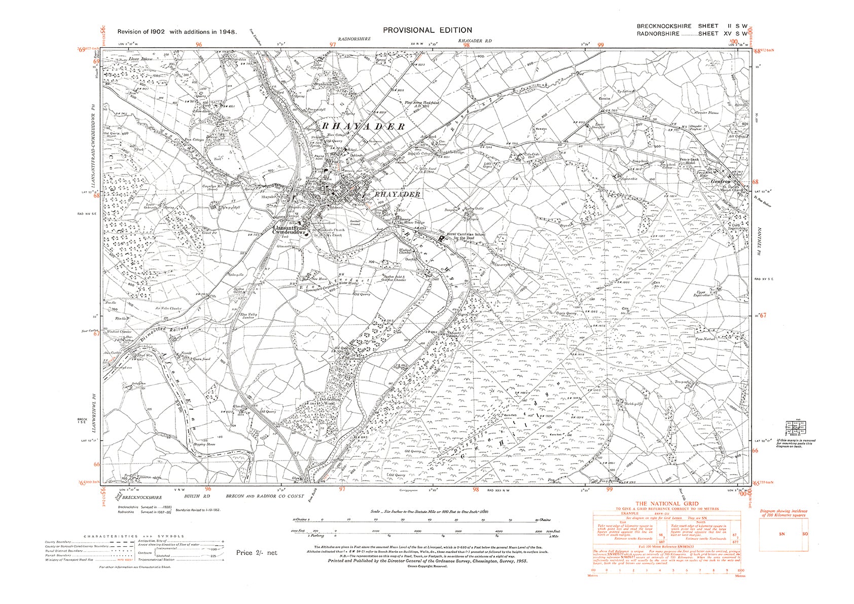 Rhayader, old map Radnor 1949: 15SW – Old Map Downloads