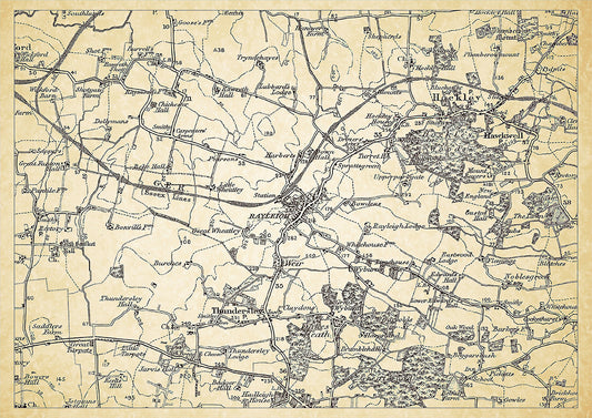 Rayleigh in 1898, showing the town and the surrounding area