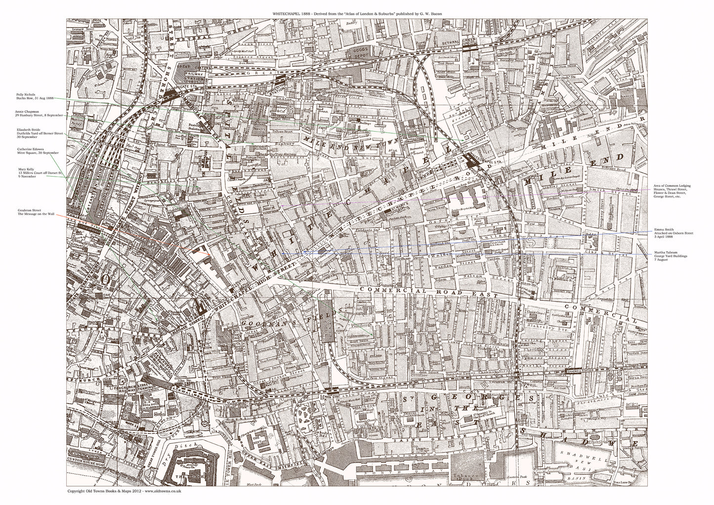 The Jack the Ripper locations map, from original maps dated 1888