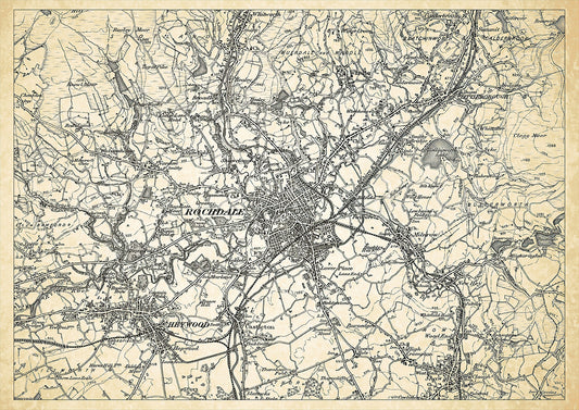 Rochdale in 1898, showing the town and the surrounding area