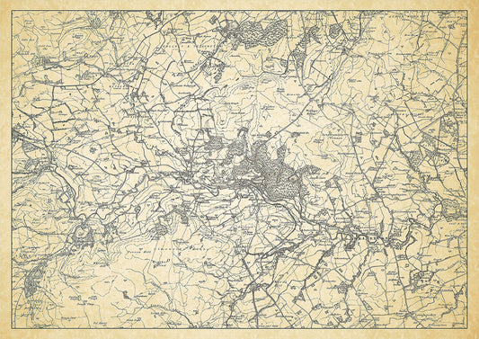 Rothbury in 1898, showing the town and the surrounding area