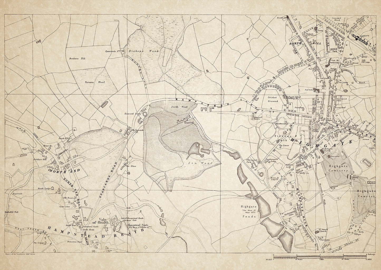 London in 1888 Series - showing Highgate, Hampstead Heath - sheet 1