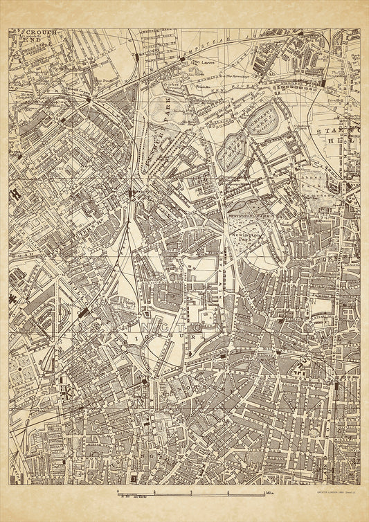 Greater London in 1888 Series - showing Finsbury, Highbury, Canonbury, Islington (north), Holloway, Balls Pond Road, Newington Park, Seven Sisters Road, Finsbury Park  - sheet 10