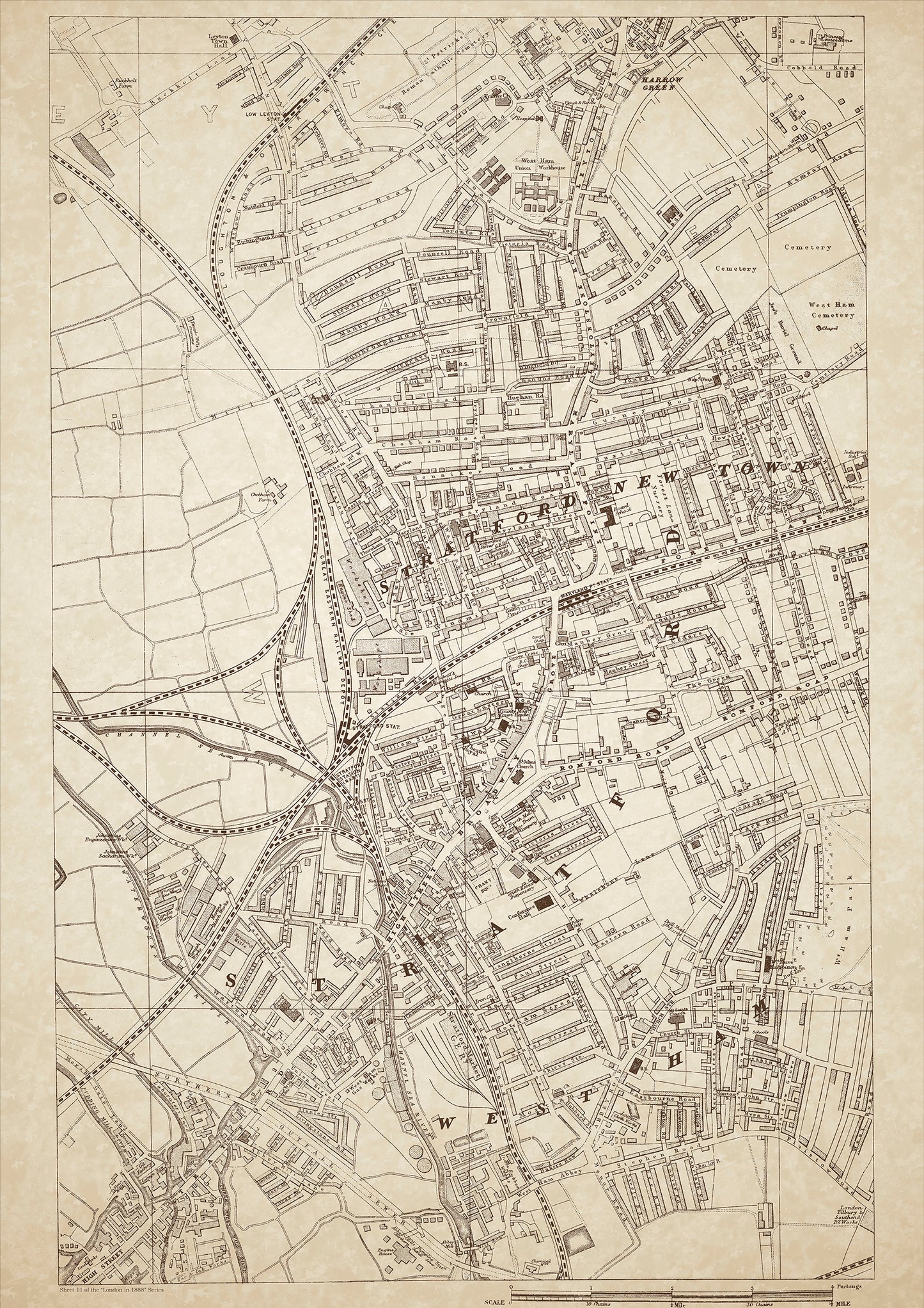 London in 1888 Series - showing Stratford, Harrow Green, West Ham - sheet 11