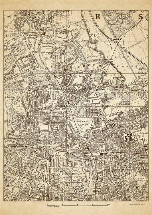 Greater London in 1888 Series - showing Stamford Hill, Clapton, Hackney, Leyton Marsh, Lea Bridge, Upper Clapton, Stoke Newington, Kingsland, Dalston  - sheet 11