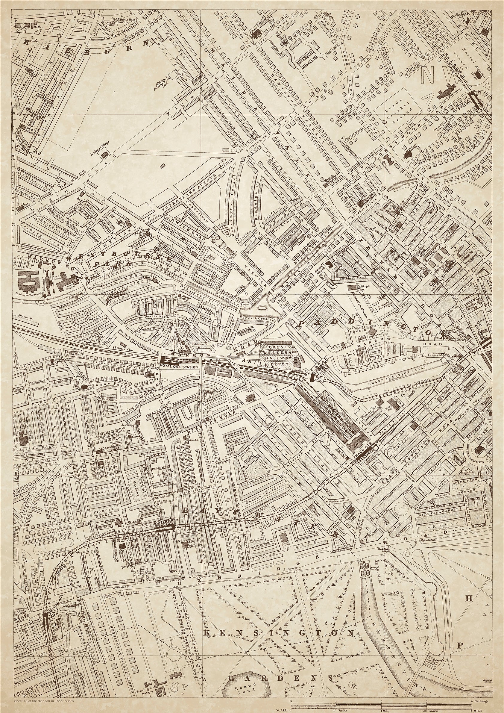 London in 1888 Series - showing Westbourne Park, Paddington, Bayswater ...