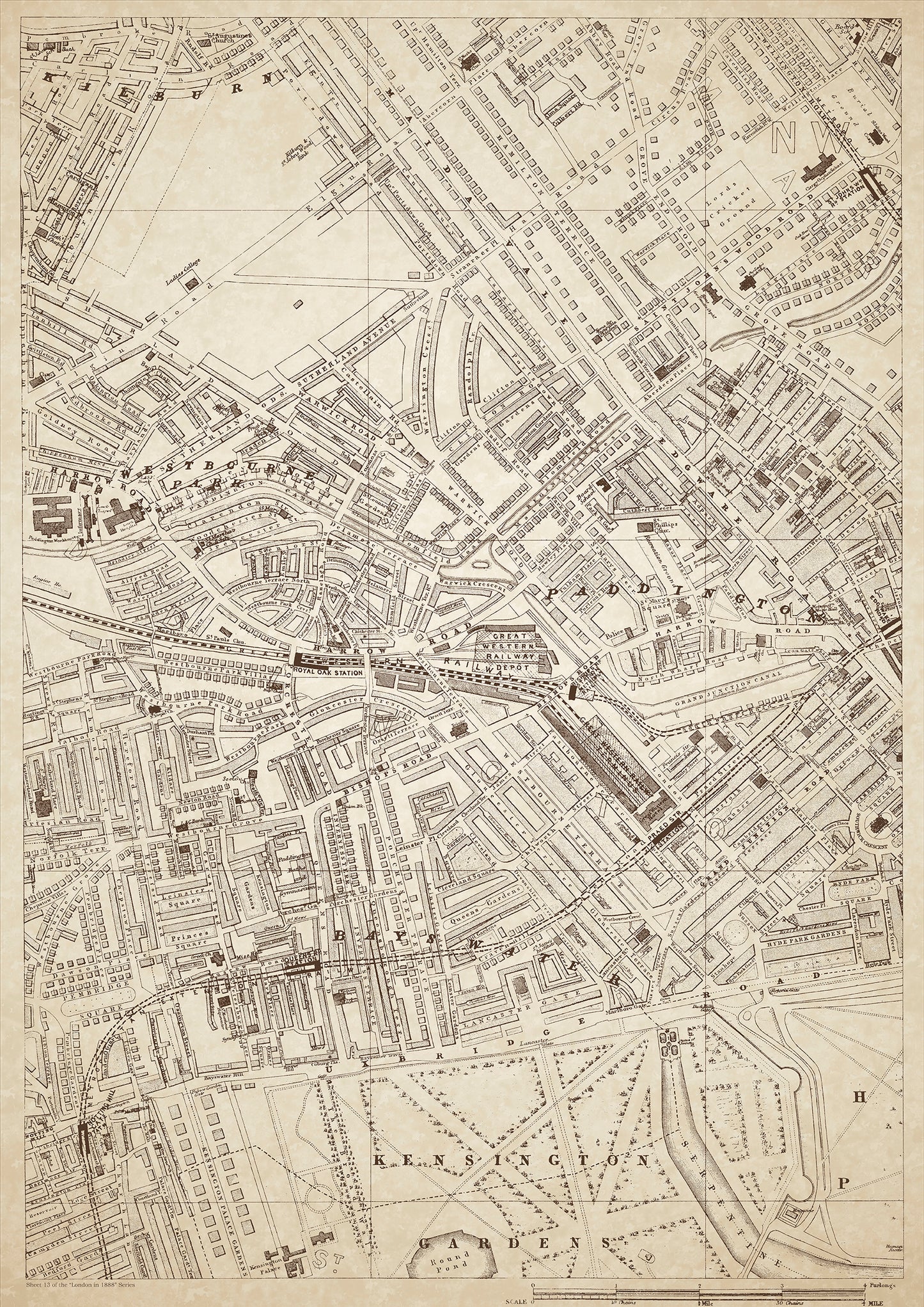 London in 1888 Series - showing Westbourne Park, Paddington, Bayswater, Edgware Road - sheet 13