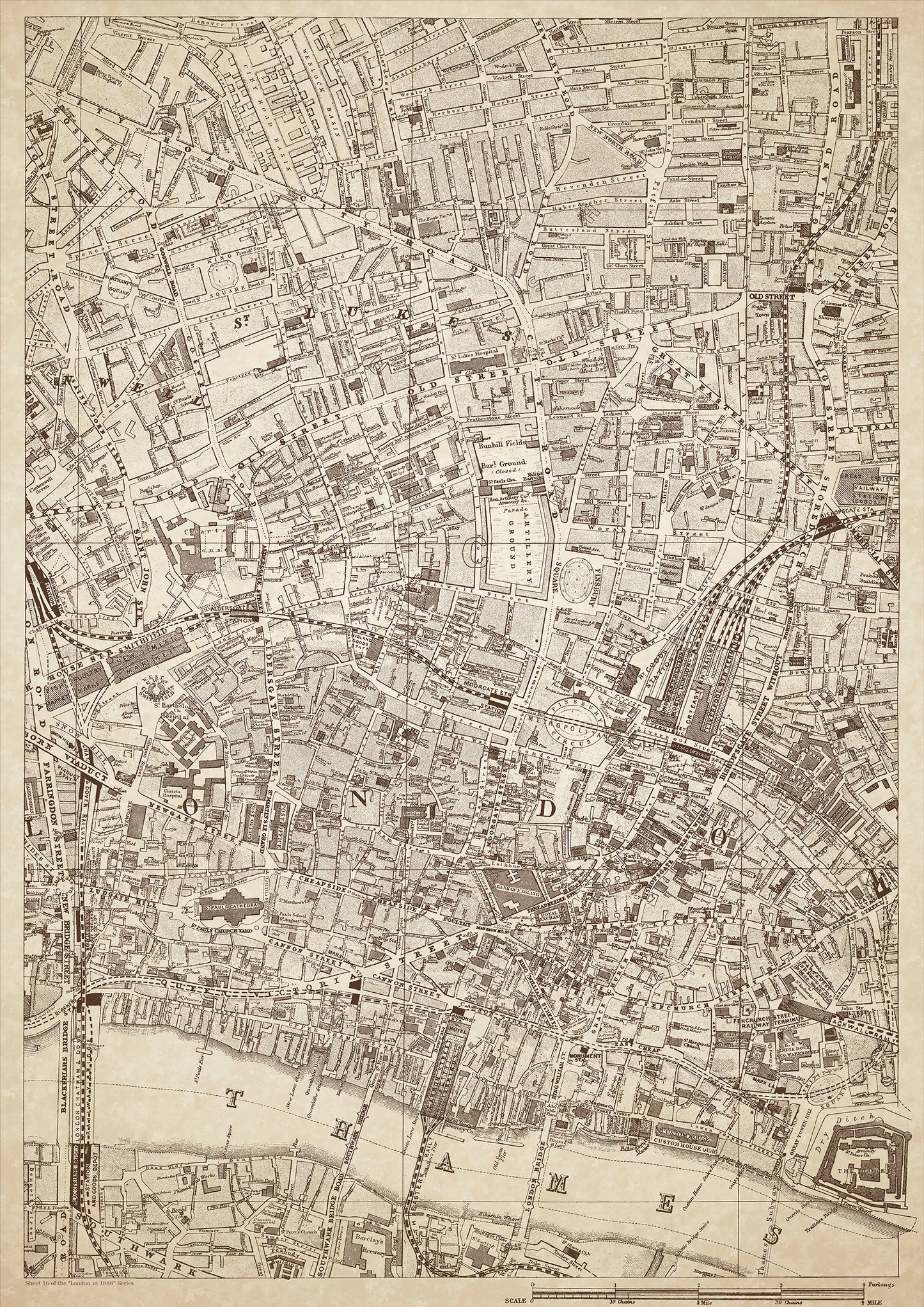 London in 1888 Series - showing St. Lukes Old Street, The City - sheet 16