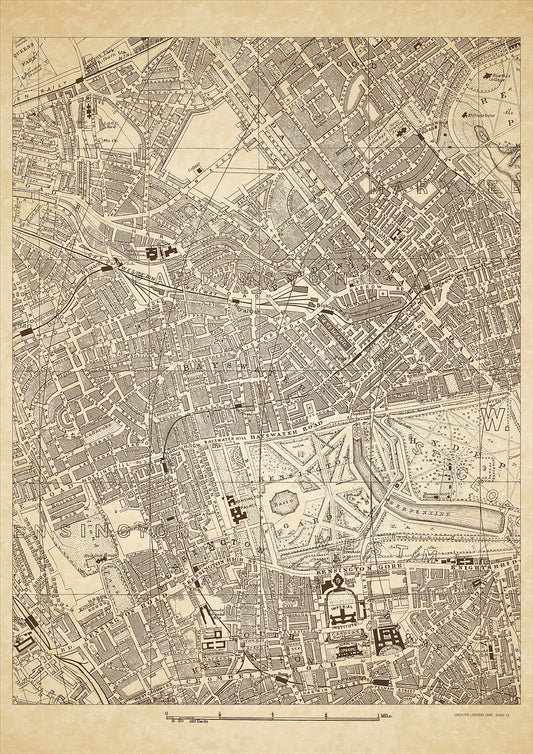 Greater London in 1888 Series - showing Paddington, Bayswater, Kensington, Cromwell Road, Kensington Gore, Notting Hill, Maida Vale, Edgware Road  - sheet 16