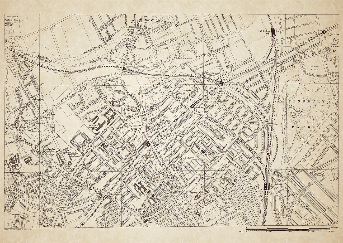 London in 1888 Series - showing Crouch End, Highgate Hill, Finsbury Park - sheet 2