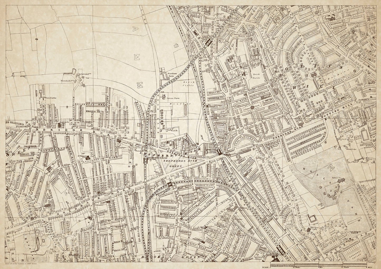 London in 1888 Series - showing Shepherds Bush, Notting Hill - sheet 20