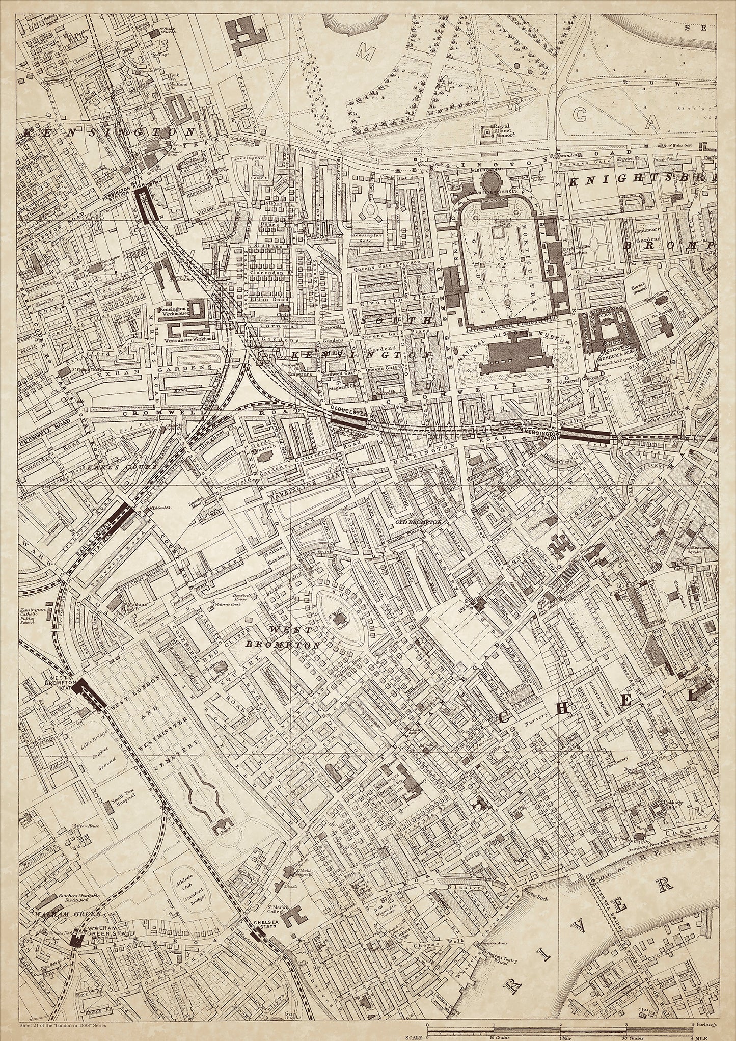 London in 1888 Series - showing Kensington, Knightsbridge, West Brompton, Chelsea, Brompton (west), Earl's Court - sheet 21