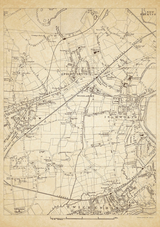 Greater London in 1888 Series - showing Isleworth, Hounslow, Spring Grove, Twickenham (north) - sheet 23