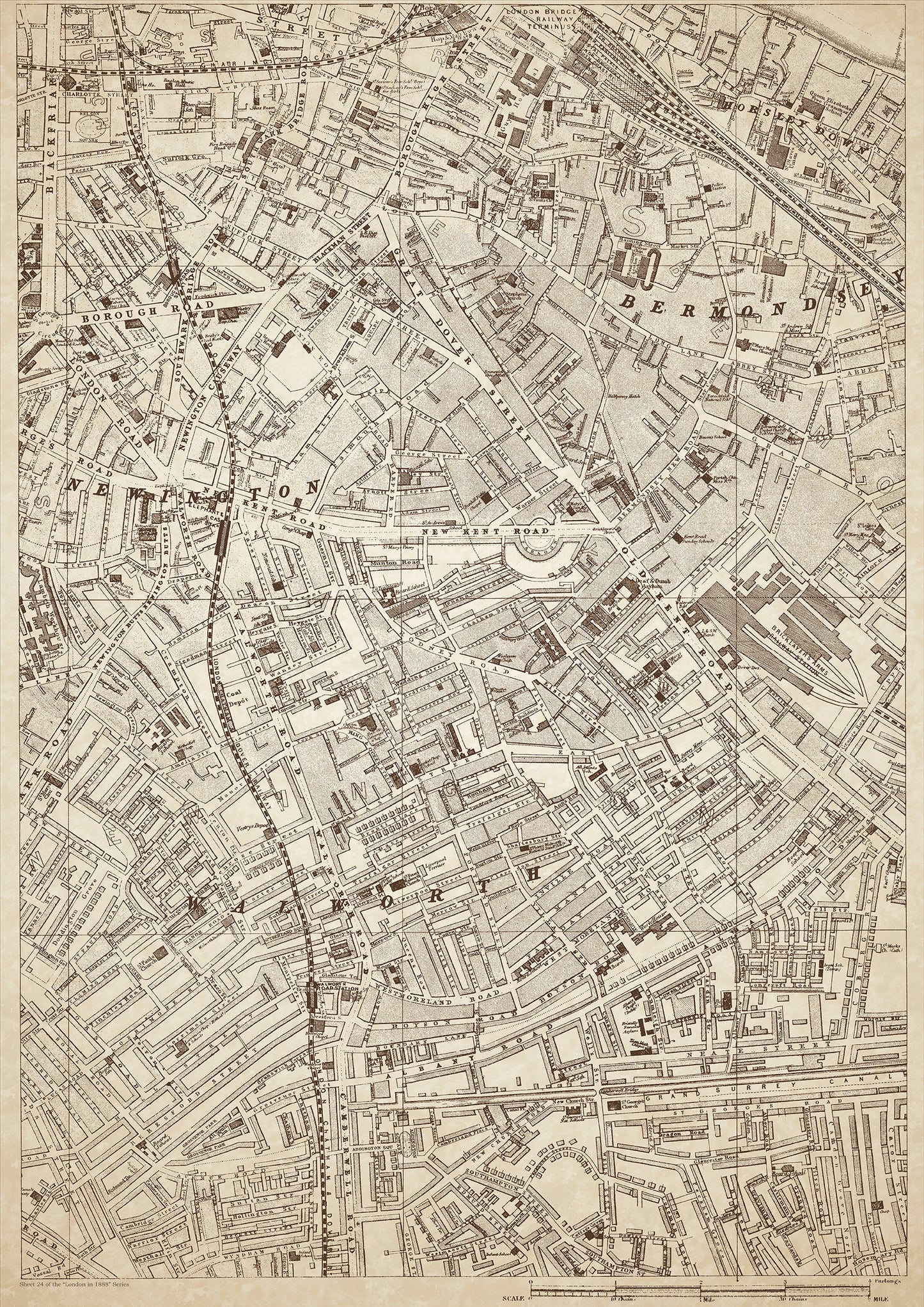 London in 1888 Series - showing Newington, Bermondsey, Walworth, Horsley Down - sheet 24