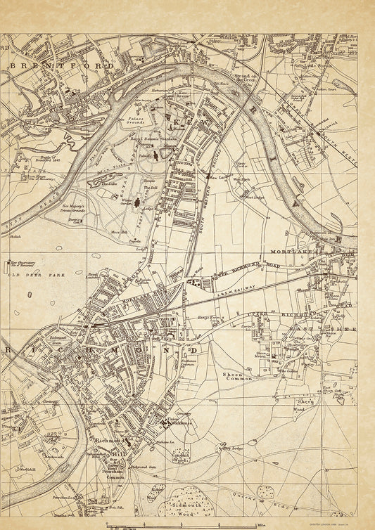 Greater London in 1888 Series - showing Richmond, Brentford, Kew, Richmond Hill, East Sheen, Mortlake - sheet 24