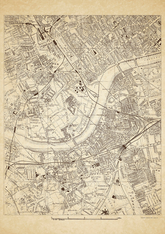 Greater London in 1888 Series - showing Wandsworth, Battersea (west), Chelsea (west), Parsons Green, Walham Green - sheet 26