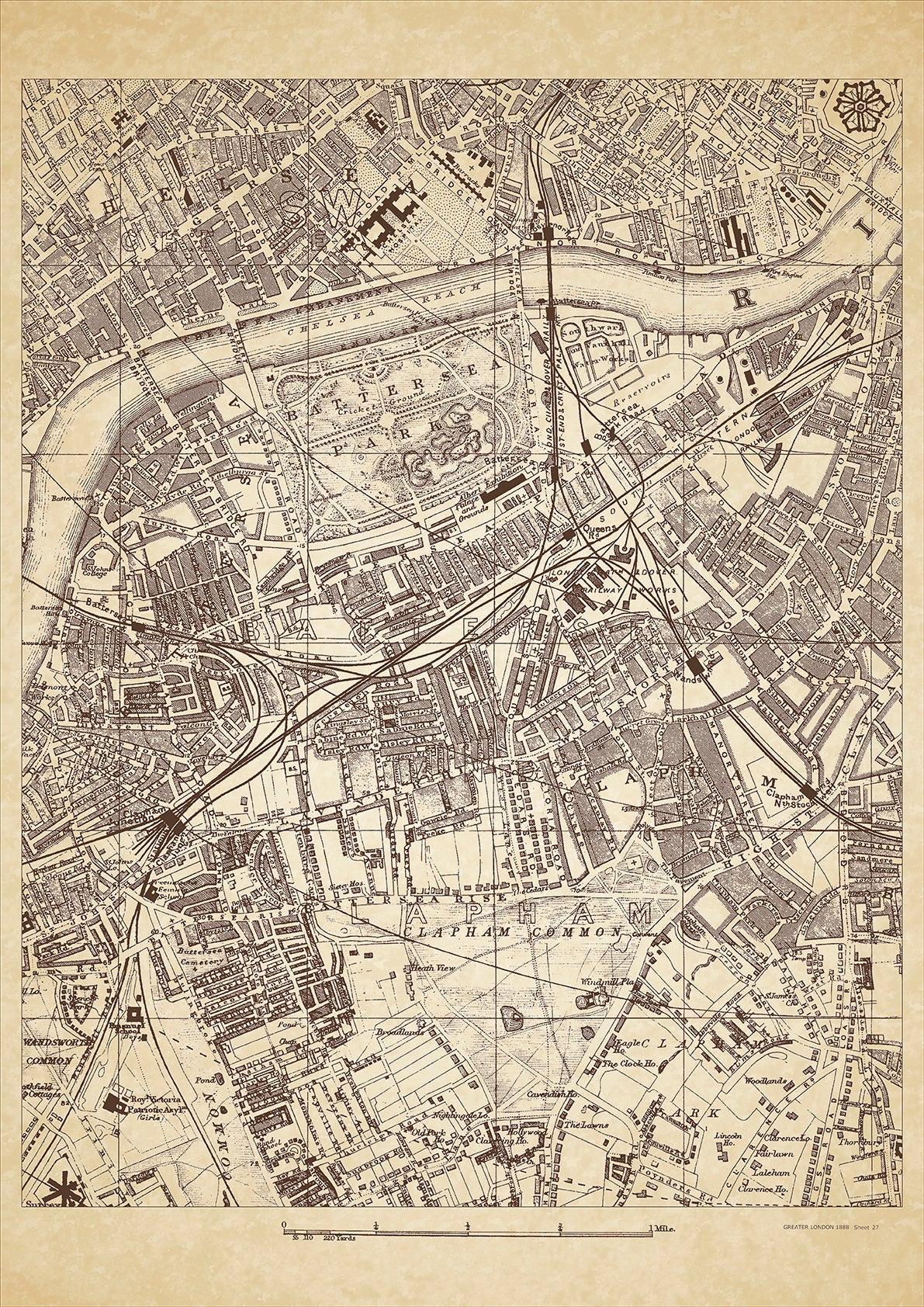 Greater London in 1888 Series - showing Battersea, Clapham, Chelsea - sheet 27
