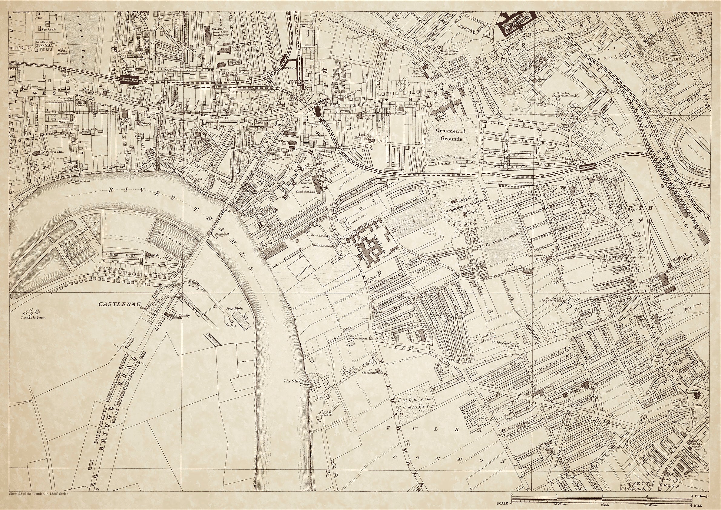 London in 1888 Series - showing Hammersmith, Castlenau, North End - sh ...