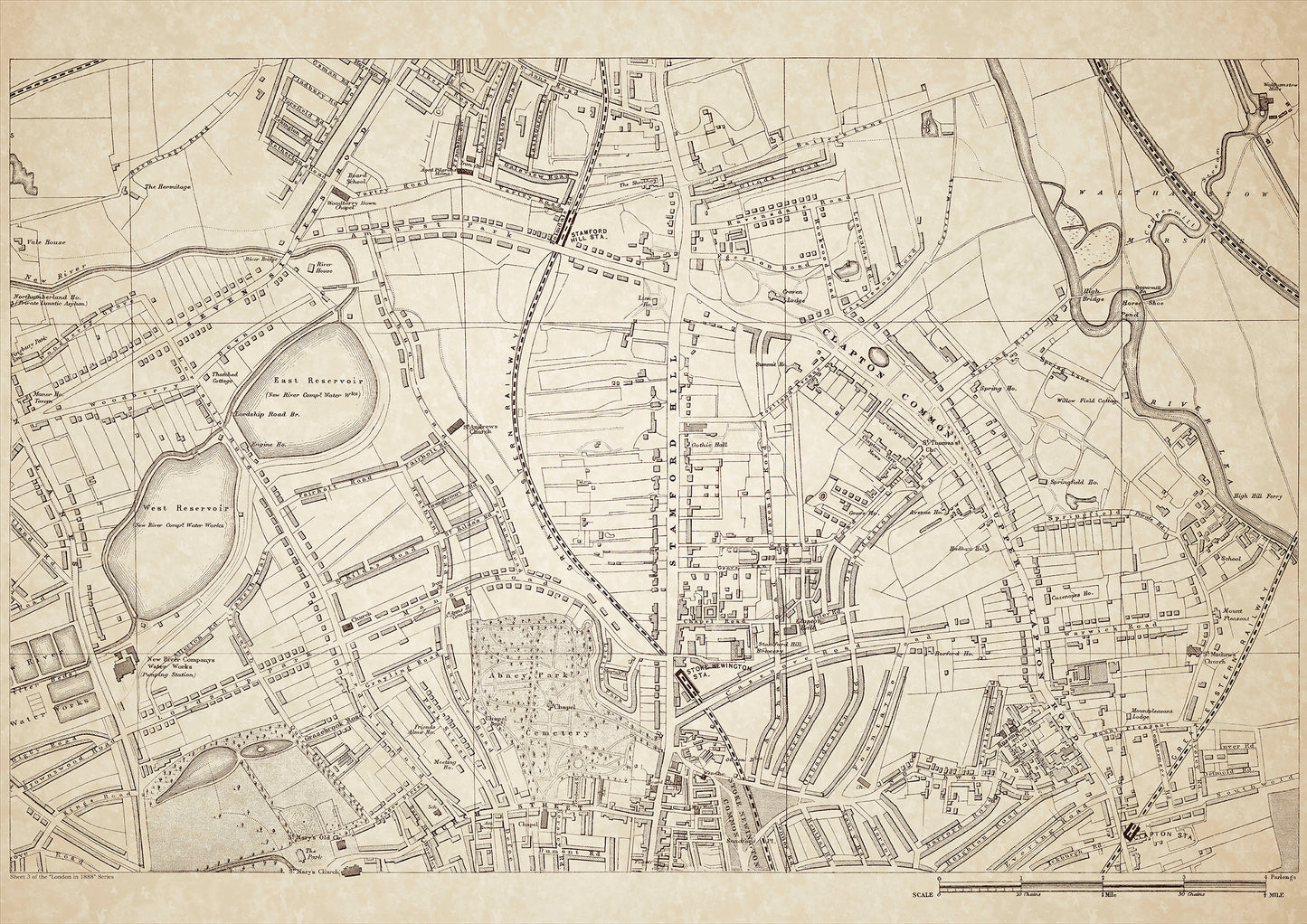 London in 1888 Series - showing Stamford Hill, Clapton Common - sheet 3