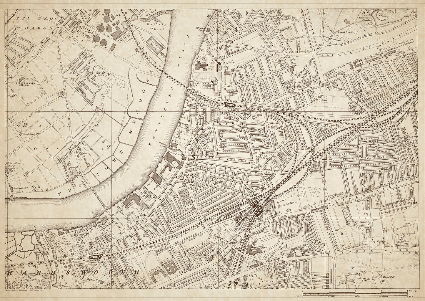 London in 1888 Series - showing Wandsworth, Eel Brook Common, Battersea, Lavender Hill - sheet 30