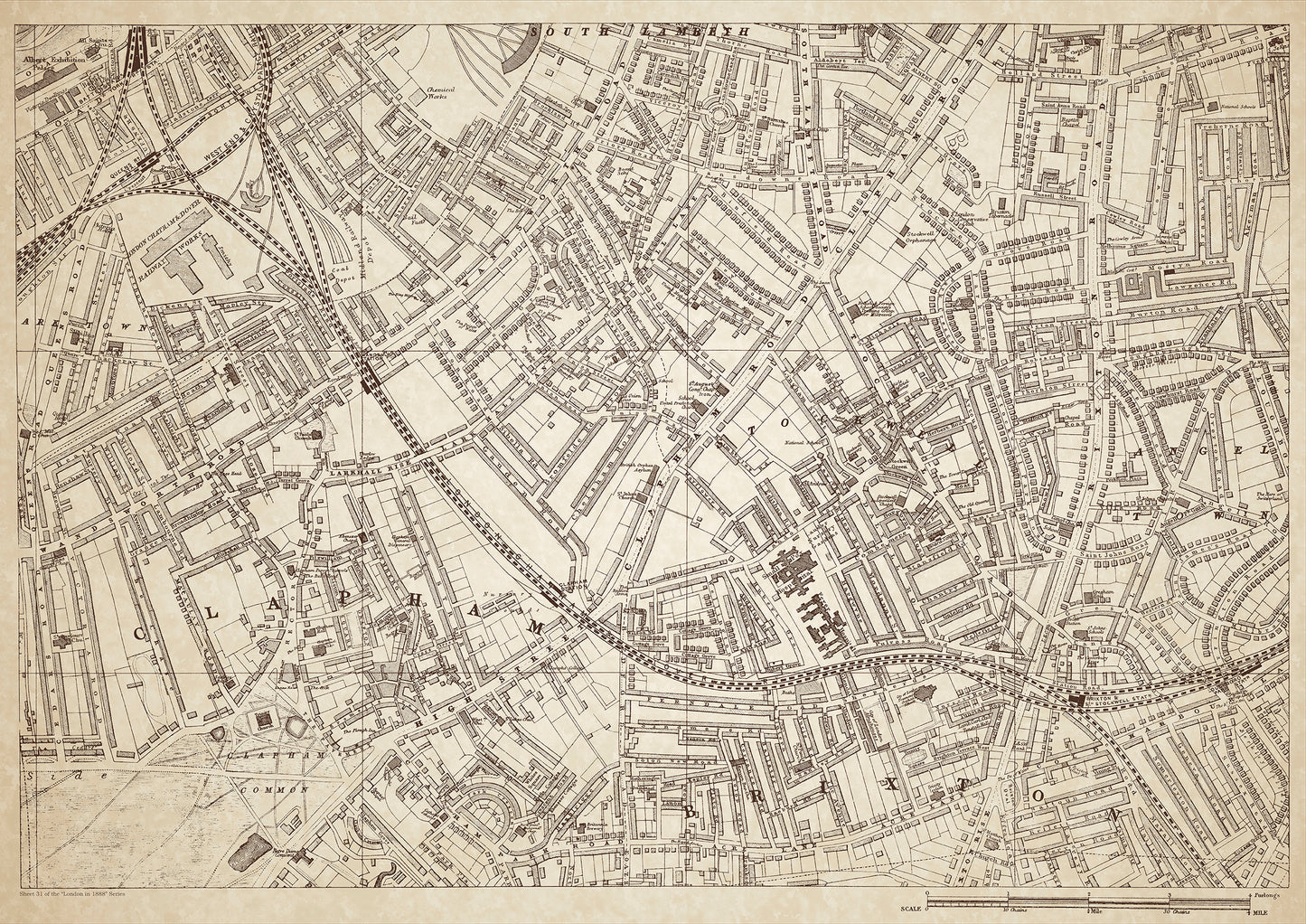 London in 1888 Series - showing Clapham, Wandsworth, Lambeth, Stockwell, Brixton - sheet 31