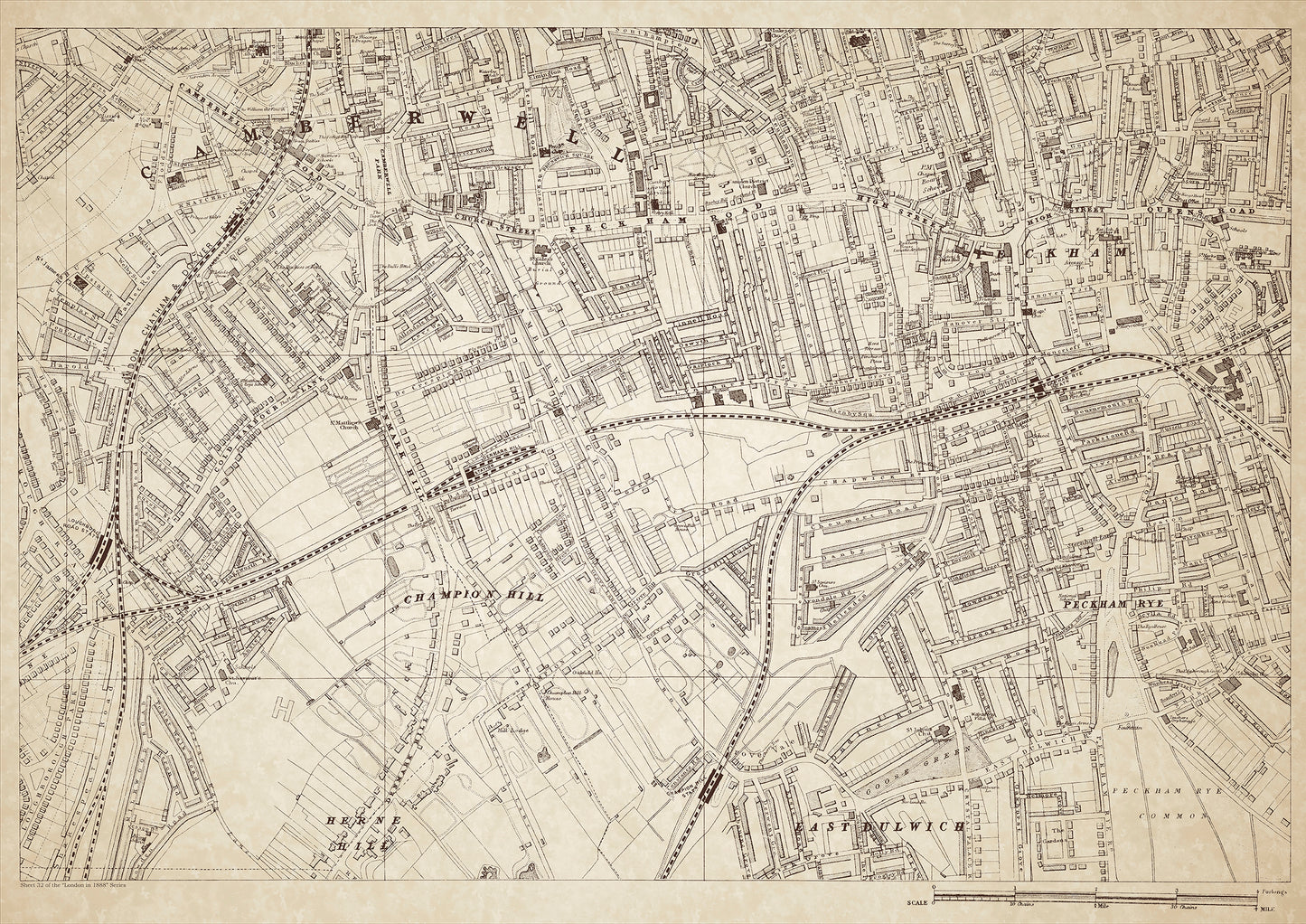 London in 1888 Series - showing Camberwell, Herne Hill, Peckham - sheet 32