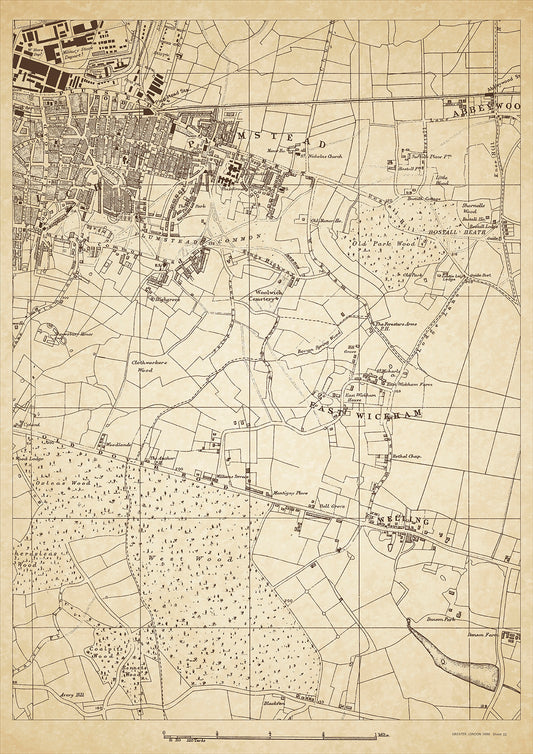 Greater London in 1888 Series - showing Welling, East Wickham, Plumstead, Woolwich (east), Abbey Wood (west) - sheet 32