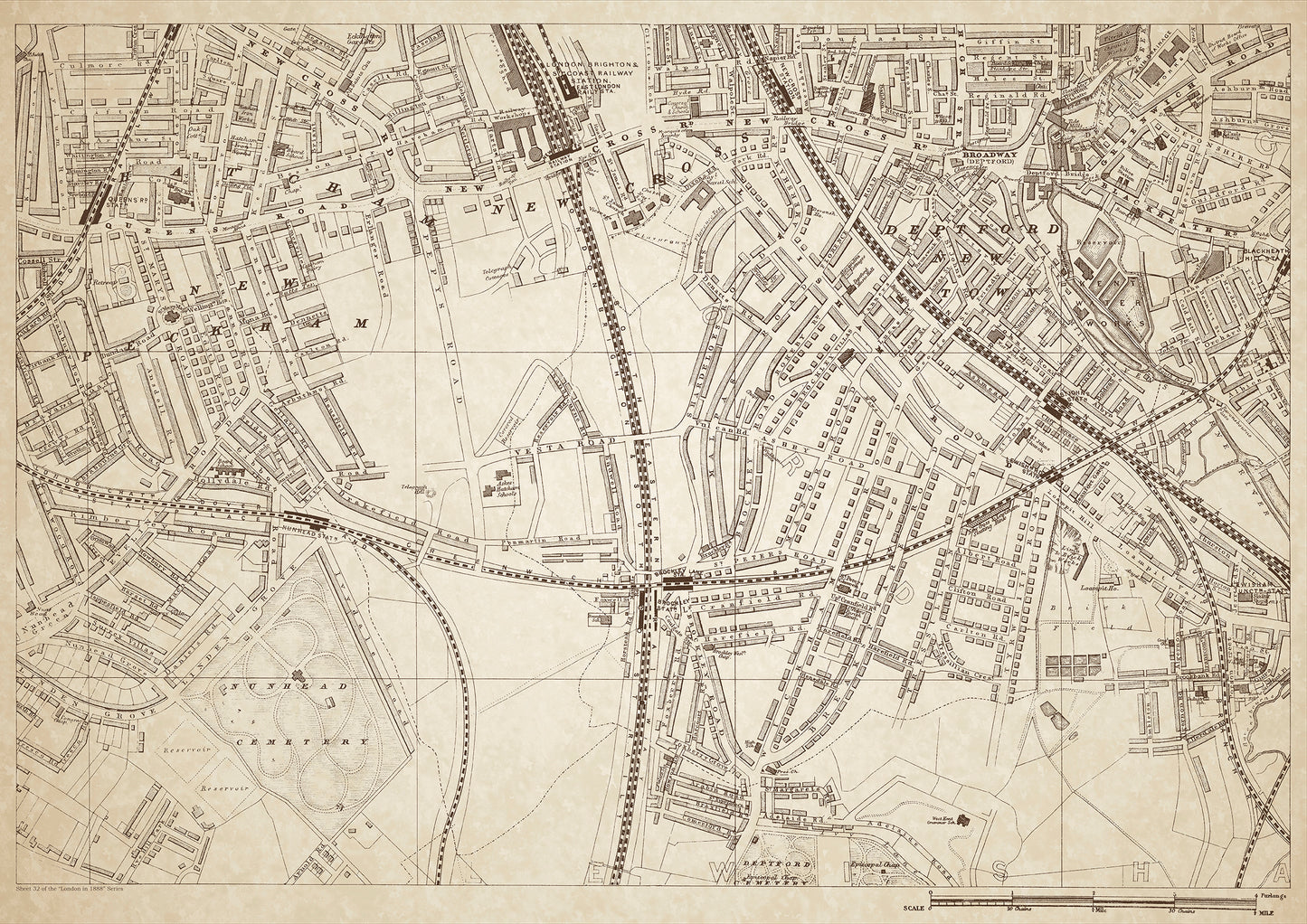 London in 1888 Series - showing Hatcham, New Peckham, Deptford, Lewisham - sheet 33