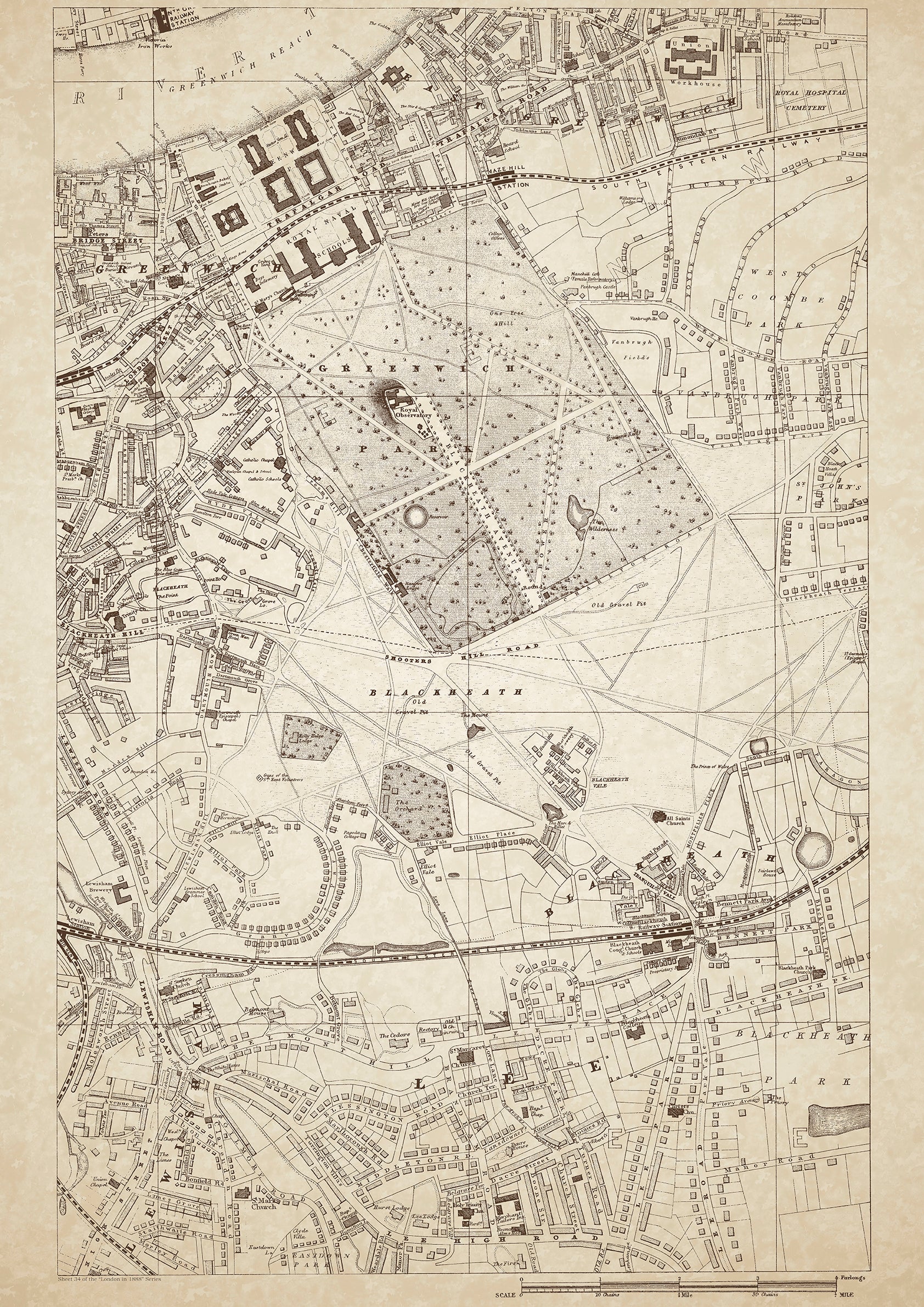 London in 1888 Series - showing Greenwich, Lewisham, Blackheath, Lee ...