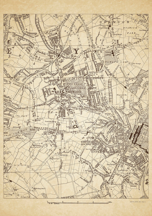 Greater London in 1888 Series - showing West and Upper Norwood, Tulse Hill, Dulwich Park and College - sheet 38
