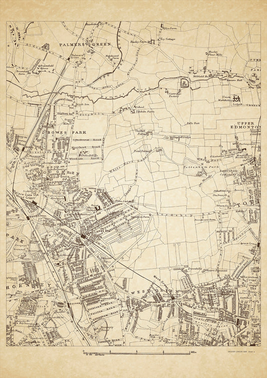 Greater London in 1888 Series - showing Colney Hatch, Muswell Hill, New Southgate, East End, Alexandra Park - sheet 3