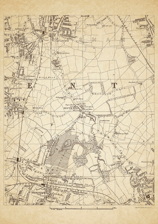 Greater London in 1888 Series - showing Beckenham (north), Bromley (northwest), South End, Beckenham Place, Lower Sydenham (east), Rushy Green - sheet 40