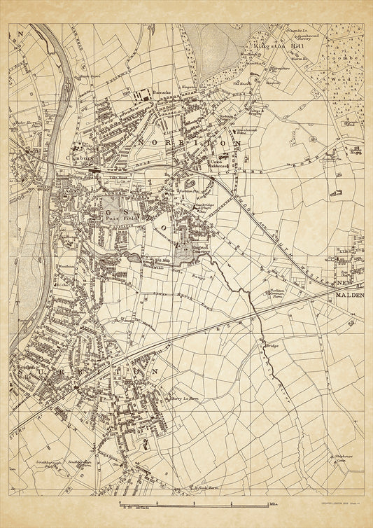 Greater London in 1888 Series - showing Kingston, Norbiton, Surbiton, New Malden (west), Kingston Hill - sheet 44