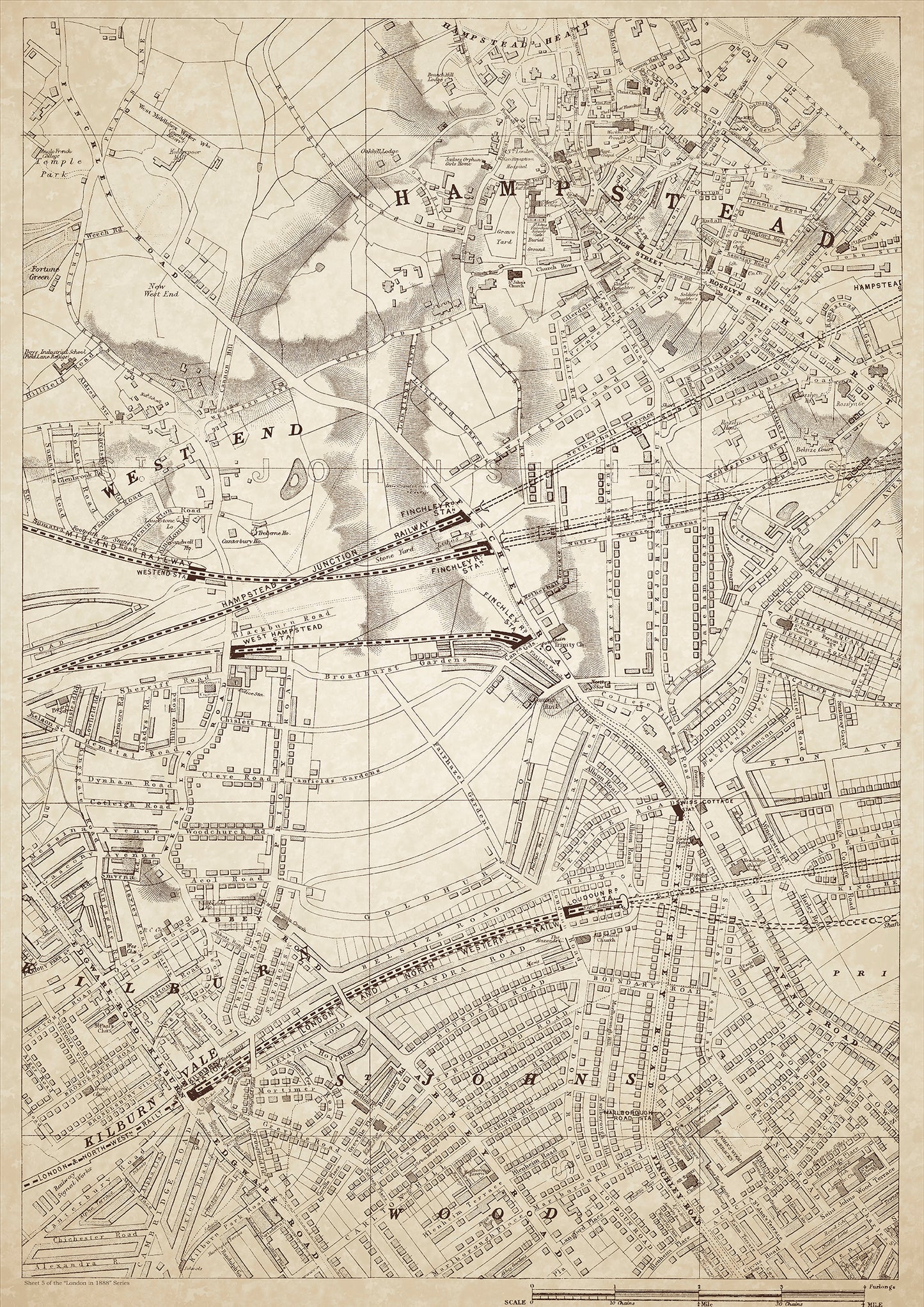 London in 1888 Series - showing Hampstead, Kilburn, St John's Wood - sheet 5