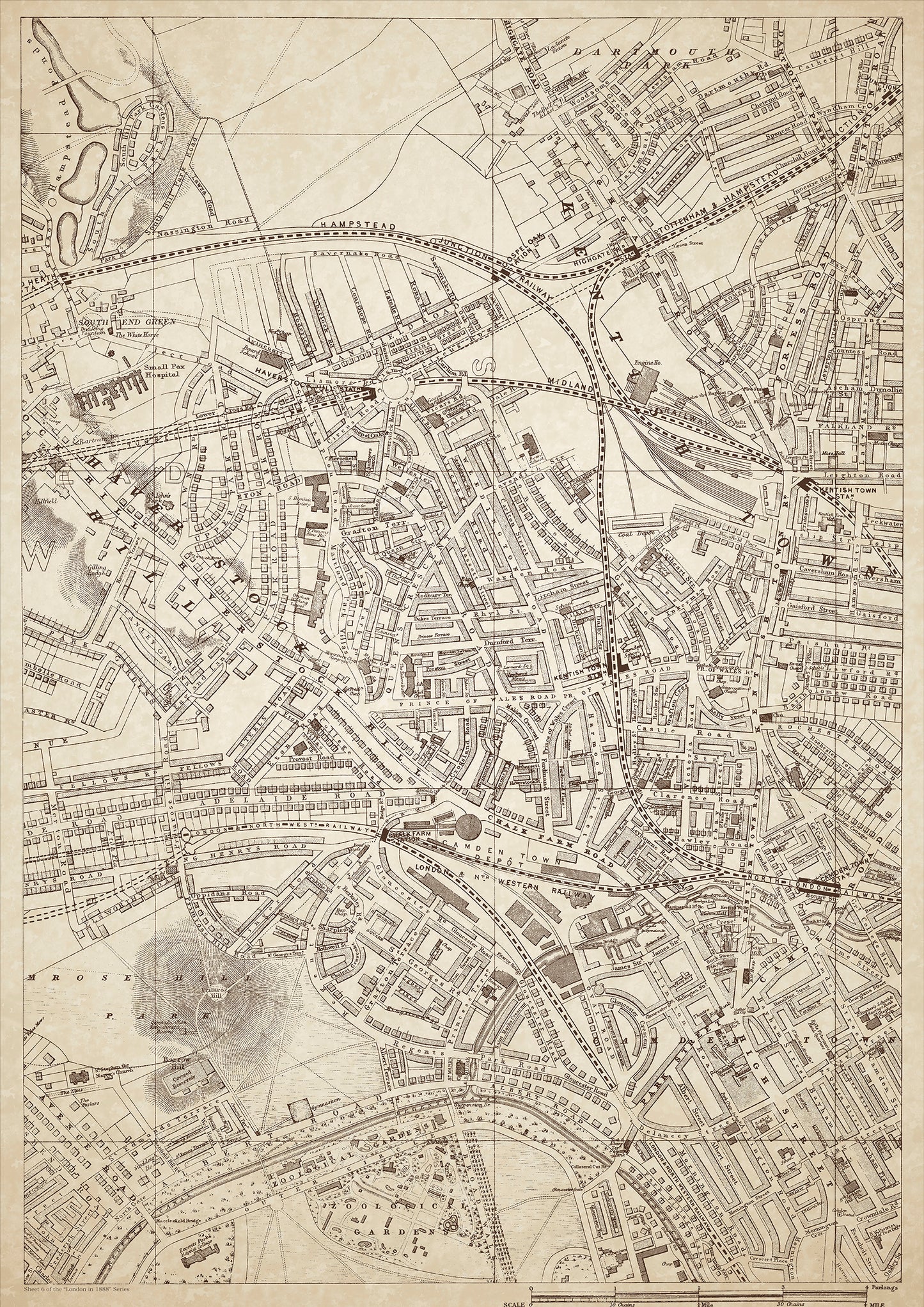 London in 1888 Series - showing Kentish Town, Haverstock Hill, Primrose Hill, Camden Town - sheet 6