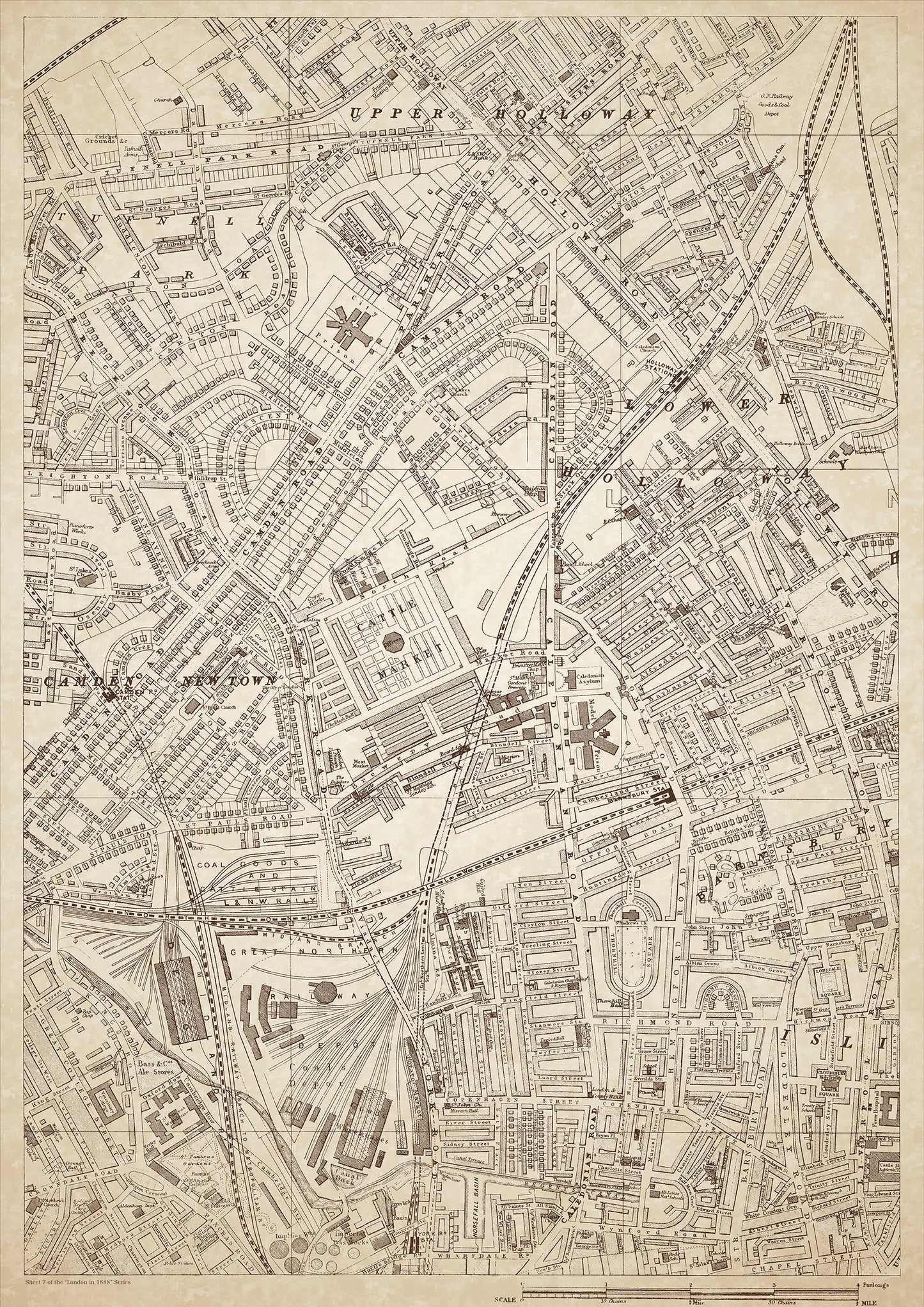 London in 1888 Series - showing Tufnell Park, Holloway, Camden New Town, Islington (west) - sheet 7